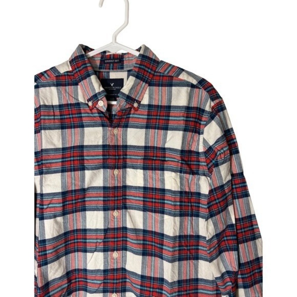 American Eagle Outfitters Men Plaid Long Sleeve Button Up Red Blue Classic Fit M
